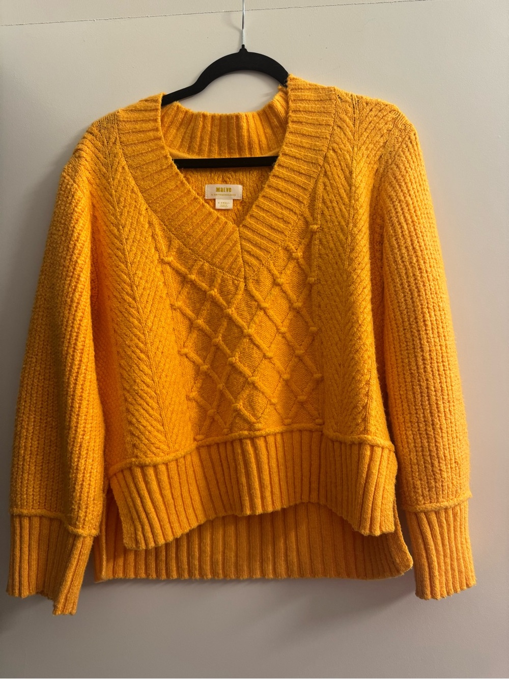 Maeve Golden Yellow Cable-Knit V-Neck Sweater